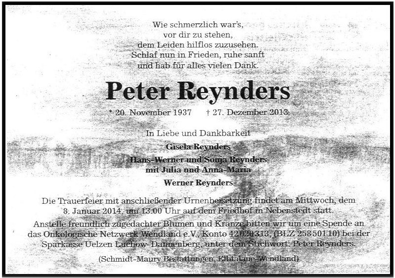 TRaueranzeige Peter Reynders